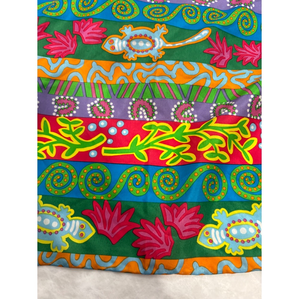 Blu Jan Barwick Silk Scarf Lizard Tropical Tribal Print Square 34x34 Multi Color - Picture 10 of 11